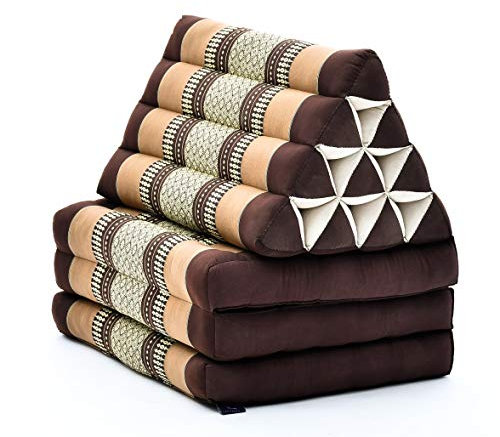 Leewadee - Bequeme Japanische Bodenmatratze - Thai Bodenliege mit Dreieckskissen - Futon Klappmatte - Thai Massagematte, 170 x 53 cm, Braun