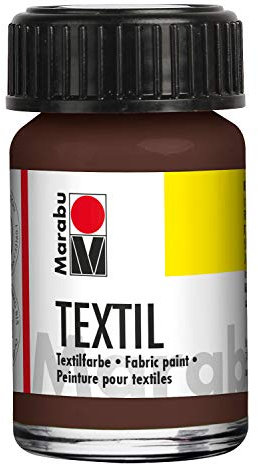 Marabu 17160039045 - Textil Stoffmalfarbe für helle Stoffe, Dunkelbraun 15 ml, Druckfarbe auf Wasserbasis, waschbeständig bis 60°C, Fixierung durch Bügeln o. Backofen