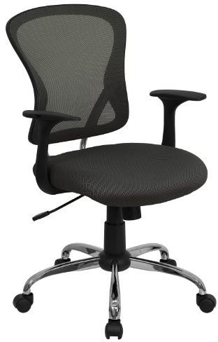 Flash Furniture Sedia da Lavoro Girevole con Schienale Medio, Base e braccioli cromati, in Metallo, Grigio Scuro, 73,66 x 60,96 x 27,94 cm