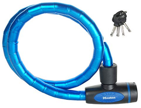 Master Lock 8228EURDPROBLU Candado, 1 m Cable, Llave, Exterior, Azul, para Bicicleta, Monopatín, Paseante, Cortacésped y Otro Equipo, Unisex-Adult