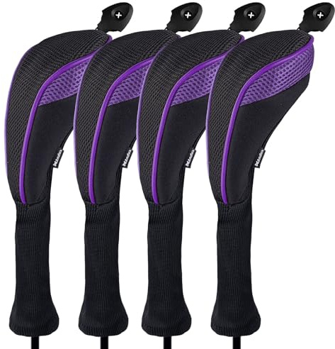 Andux 4 Pack Long Neck Golf Hybrid Club Head Covers Dial No. Tag CTMT-01 Black/Purple