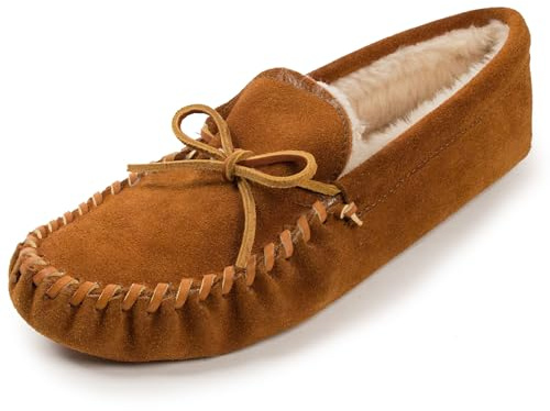 Minnetonka Men's Pile Lined Soft Leather Sole, Brown, 11 M US