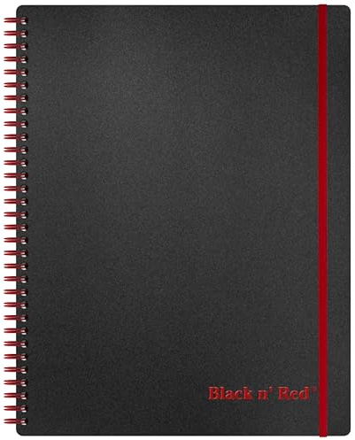 Black n' Red Notebook, Business Journal, 11 x 8, 70 Sheets, Ruled, Optik Paper, Scribzee App, Flexible Poly Cover, Wirebound, Black (K67030)