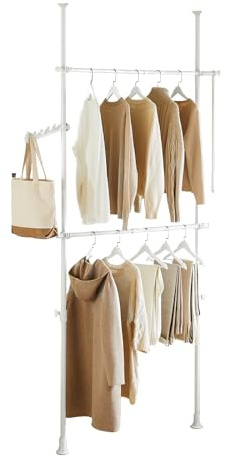 SoBuy Barra Telescópica Perchero Burro Ropa Resistente, Armario Abierto Ajustable con Barras para Dormitorio y Vestidor, Blanco FRG109-II-W