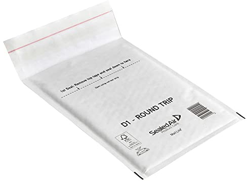 Mail Lite MLW RT D/1 Mailer, Bubble Lined, Roundtrip, Returnable, 180 mm x 260 mm, White (Pack of 100)
