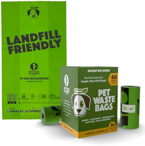Doggy Do Good Landfill-Friendly Poop Bags | Dog Waste Bags Made with 50% Recycled Plastic + 15% Biobased Material | Unscented, Thick, Leak-Proof, Easy Open | Standard Size | 60 Count