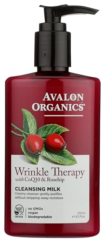 Avalon Organics Cleansing Milk, Wrinkle Therapy with CoQ10 & Rosehip, 8.5 Oz