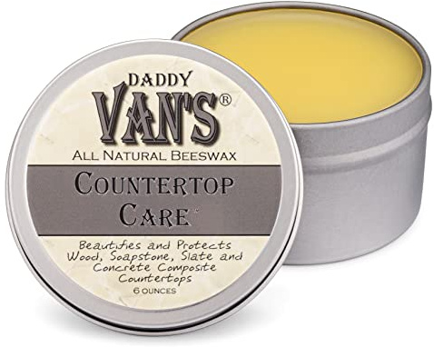 Daddy Van's® All Natural Beeswax Countertop Care for Soapstone, Slate, Concrete Composite and Butcher Block Counter Tops - Food Safe, Chemical-Free and Non-Toxic - 6 Oz. Tin