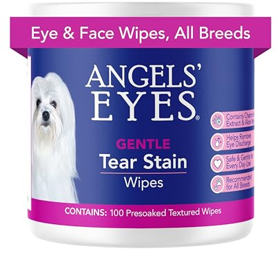 Angel's Eyes Gentle Tear Stain Wipes for Dogs and Cats - 100 Ct - Presoaked Textured (AEGTSW100)