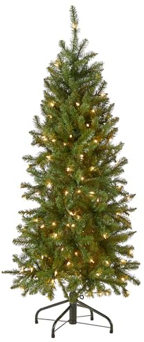 National Tree Company 4.5 ft Pre-Lit Kingswood Fir Slim Artificial Christmas Tree, 150 Clear Lights, 330 Tips, Includes Stand, Green