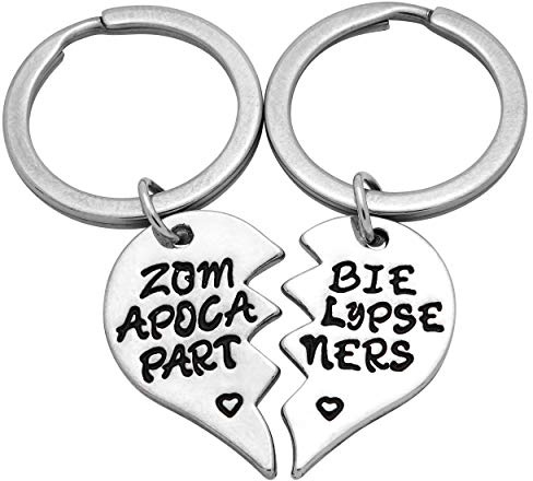 Art Attack Brass Zombie Apocalypse Keychain, Walking Dead Broken Heart BFF Best Friends Partners In Crime Besties Pendant Bag Charm Key Chain Ring (Silver)