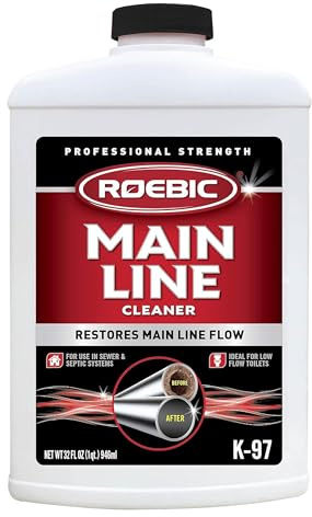 Roebic K-97 Liquid Main Line Cleaner with Bacteria Enzymes, Eliminates Organic Buildup in Sewer/Septic System and Protects from Clogs, Safe for Bathroom Toilet, 32 fl oz