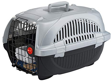 Ferplast Transportbox für Haustiere Hundebox für kleine Hunde und Katzen Atlas Deluxe 10, Transportbox für Haustiere, Lüftungsgitter, 34 x 50,7 x 30 cm, schwarz