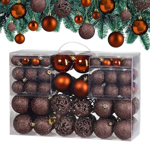 DEUBA® Weihnachtskugeln 100tlg Ø 3-6cm Kunststoff matt glänzend Christbaumkugeln Christbaumschmuck Anhänger Weihnachtsbaumkugeln Weihnachtsdeko Bronze