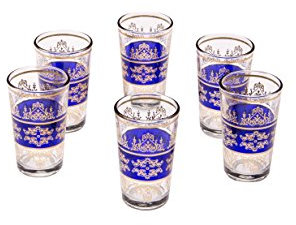 Orientalische verzierte Teegläser Set 6 Gläser Marrakesch Blau Gold | Marokkanische Tee Gläser Set 6 teilig Deko orientalisch | 6 x Orientalisches Marokkanisches Teeglas verziert | Farben auswahl