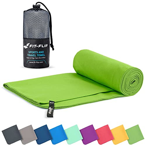 Fit-Flip Asciugamano microfibra - compatto e ultraleggero - asciugamani palestra - il perfetto telo mare grande - ottimale per viaggio, sport e piscina (100x200cm verde)