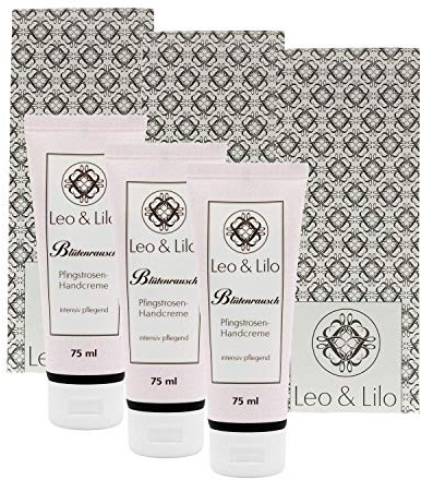 Leo & Lilo Set de regalo de 3 cremas de manos Blumenrausch Peony de 75 ml cada una con envoltorio de regalo para manos secas y estresadas.