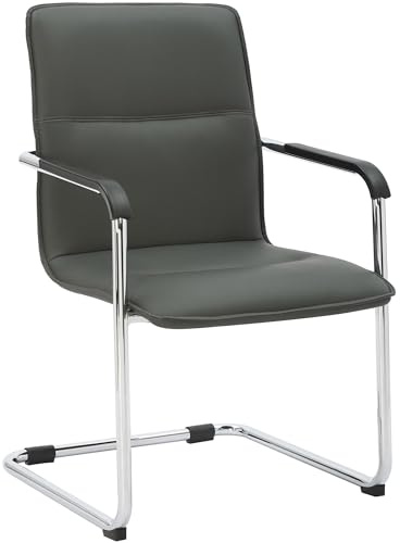 CLP Silla voladiza Seattle con reposabrazos, Silla de Comedor Moderna tapizada en Piel Sintetica, Estructura Metalica Efecto Cromo, Color:Gris