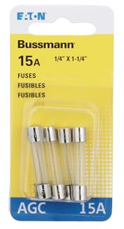 Bussmann - BP/AGC-15-RP BP/AGC-15 15 Amp Fast Acting Glass Tube Fuse