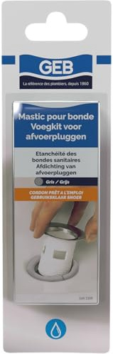 GEB Mastic d'étanchéité pour bonde de lavabo, évier, Baignoire, Douche ou pour Emboitement de tuyaux - Cordon prêt à l'emploi ⌀ 8mm x 43cm - Gris