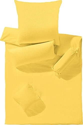 Erwin Müller Bettwäsche-Set Seersucker Uni Serie Rosenheim, Bettbezug, Kissenbezug gelb Größe 40x80 cm / 135x200 cm - pflegeleicht, bügelfrei, mit Reißverschluss