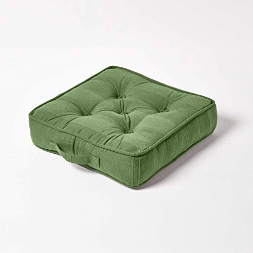 Homescapes Kissen Stuhlkissen Sitzkissen Rajput 40 x 40 cm in RIPP-Optik aus 100% Reiner Baumwolle mit Polyesterfüllung in Olivgrün