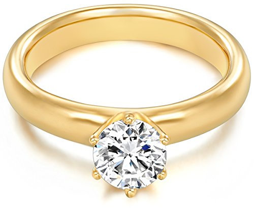 Trilani Damen-Ring/Verlobungsring/Solitärring Sterling Silber gelbvergoldet Zirkonia weiß