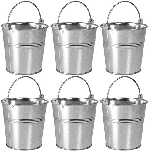 6 x Galvanised Metal Serving Buckets/Cutlery Caddies