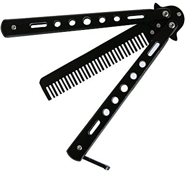 Buwico® Delicate Stainless Steel Folding Training Butterfly Practice Style Knife Comb (Black)