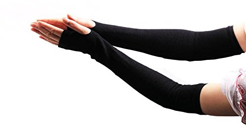 Algodón sin dedos elástico elástico brazo guantes invierno manga larga brazo para damas mujeres niña negro regalo