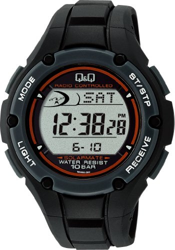 Citizen Q&Q MHS6-300 Men's Digital Wristwatch, Radio, Solar, Waterproof, Date, Urethane Strap, Black, Black, Watch