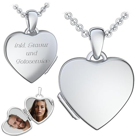 Foto Medaillon Herz Silber 925 Herzkette Herz Anhänger zum Öffnen mit Kette Herzmedaillon Amulett Fotos Bild Bilder Medailon Medallion Kettenanhänger aufklappbar Schmuckgravur