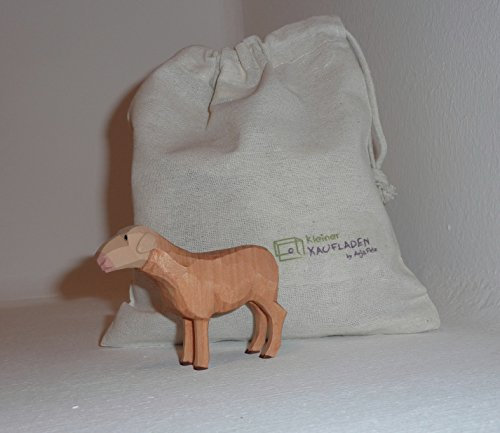 Lotte Sievers-Hahn Schaf beige Kopf hoch mit Baumwollbeutel Krippenfigur