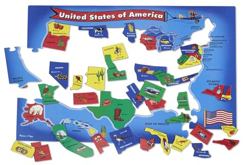 Melissa & Doug USA Map Floor Puzzle, 51 Jumbo Pieces, 2 x 3 Feet, Educational Geography Giant Puzzle for Kids Ages 6+ - FSC Certified
