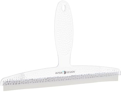 iDesign Rasqueta limpiacristales para cabinas de ducha, limpiaventanas grande de plástico, limpiador de cristales con ventosa para colgar, transparente