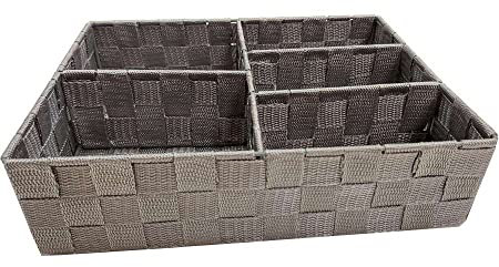 Compactor Cesto, 3 Scomparti, 32 x 25 x 8 cm, Tessuto Intrecciato, Tessuto, Grigio