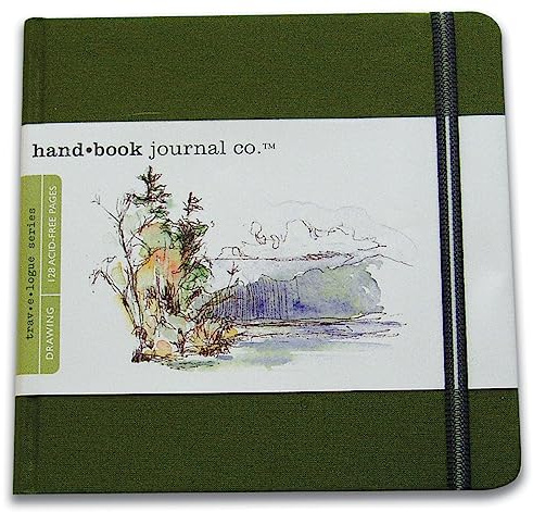 Travelogue Drawing Book, Square 5-1/2 x 5-1/2, Cadmium Green Artist Journal, 5.5*5.5 inch