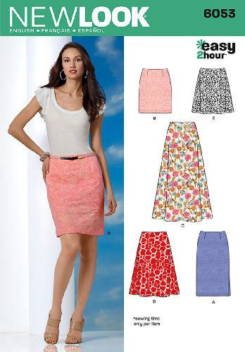 New Look Easy 2 timmars sömnadsmönster 6053: Misses kjolar, storlek A (8-10-12-14-16-18), flerfärgad, A (6-8-10-12-14-16-18)