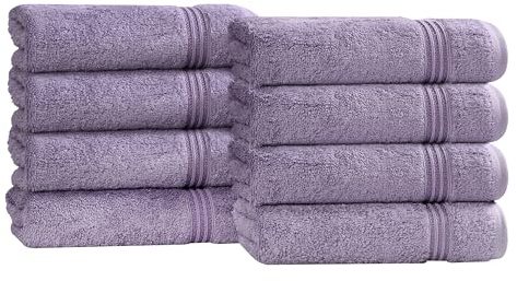Superior Egyptian Cotton 8-Piece Hand Towel Set, Towel Basics For Quick Dry, Absorbent Small Towels, Facial, Spa, Kitchen, Bathroom Essentials, Apartment, Guest Bath, Soft, Washcloth, Royal Purple