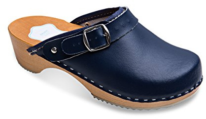 FUTURO FASHION® - Zuecos de Cuero auténtico con Suela de Madera - para Mujer - Colores Lisos Unisex - Tallas 36-42 - Azul Marino - 38 EU