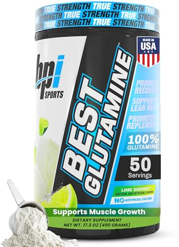 BPI Sports Best Glutamine Supplement, L Glutamine Powder for Gut Health, Muscle Recovery and Immune Support – 6 Advanced Glutamine Types + Vitamin C – 50 Servings – Lime Sherbet Flavor