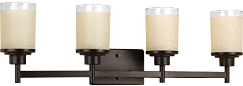Progress Lighting Alexa Collection 4-Light Etched Umber Linen with Clear Edge Glass Modern Bath Vanity Light Antique Bronze