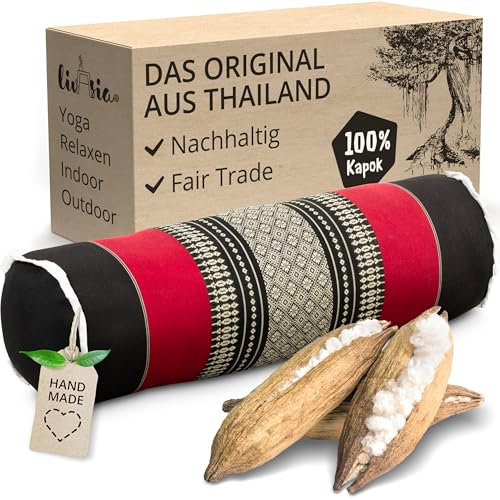 livasia Nackenrolle extralang Nackenstützkissen - Ø 17x56cm - Nackenkissen, Sofakissen Muster, Beinlagerungskissen Kapok, Armlehne Palettenmöbel, Garten und Balkon, handgefertigt (Schwarz/Rot)