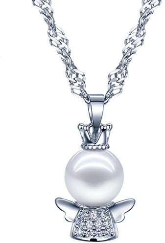 Yumilok 925 Sterling Silber Perle Zikonia Engel Schutzengel Anhänger Halskette Kette mit Anhänger für Damen Kinder