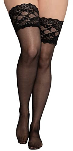 Ulla Popken Damen Halterloser Strumpf Hosen, Schwarz, Einheitsgröße EU