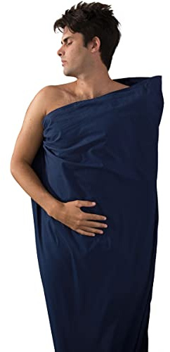 SEA TO SUMMIT Premium Cotton Travel Liner-Double (Rectangular) Sleeping Bag Camping and Hiking Adult Unisex Blue (Blue), One Size