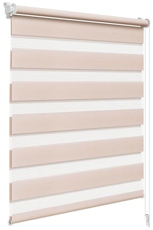 WOLTU Doppelrollo Klemmfix ohne Bohren Holzlook Natur B65 x H150 cm, Duo Rollo lichtdurchlässig Fensterrollo für innen verdunkelnd, Zebrarollo mit Kettenzug - Seitenzugrollo für Fenster und Tür