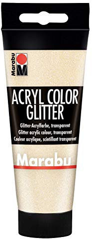 Marabu 12010050584 - Acryl Color glitter gold 100 ml, cremige Acrylfarbe auf Wasserbasis, schnell trocknend, lichtecht, wasserfest, zum Auftragen mit Pinsel und Schwamm auf Leinwand, Papier und Holz