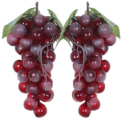 WADY 2 pezzi decorativi in plastica, uva da vino, frutta artificiale, frutta in plastica, decorazione per frutta artificiale, frutta e verdura, 2 x 17 cm (viola)