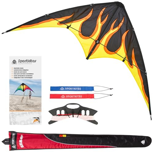 HQ Kites Bebop Series - Beginner Stunt Kite - 57 Inch Dual - Line Sport Kite, Color: Black with Flames - Active Outdoor Fun for Ages 8 and Up - Perfect for Adults or Children